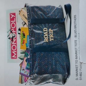 Blue/Gold Market bag wire rim top stays open NEW No Personalization Home Interio